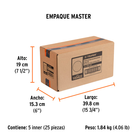 Paquete con 5 discos de lija 5" grano 80 ciegos TRUPER