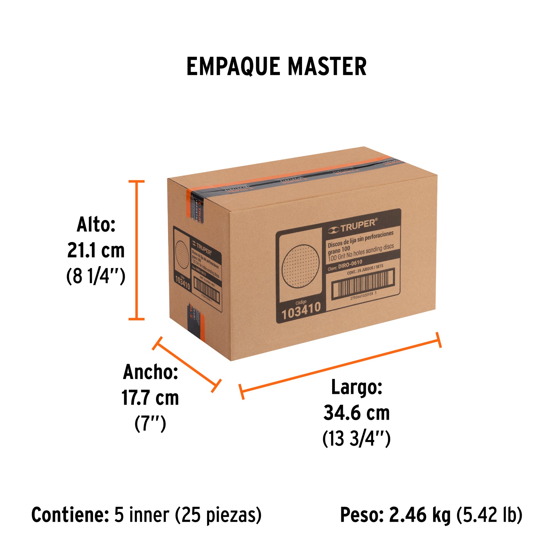 Paquete c/5 discos de lija 6" grano 100 ciegos