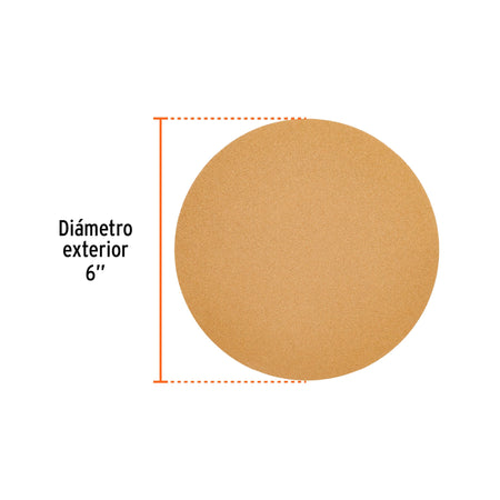 Paquete c/5 discos de lija 6" grano 120 ciegos