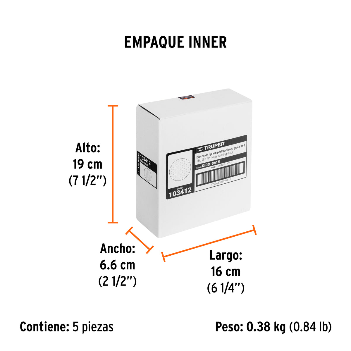 Paquete c/5 discos de lija 6" grano 150 ciegos