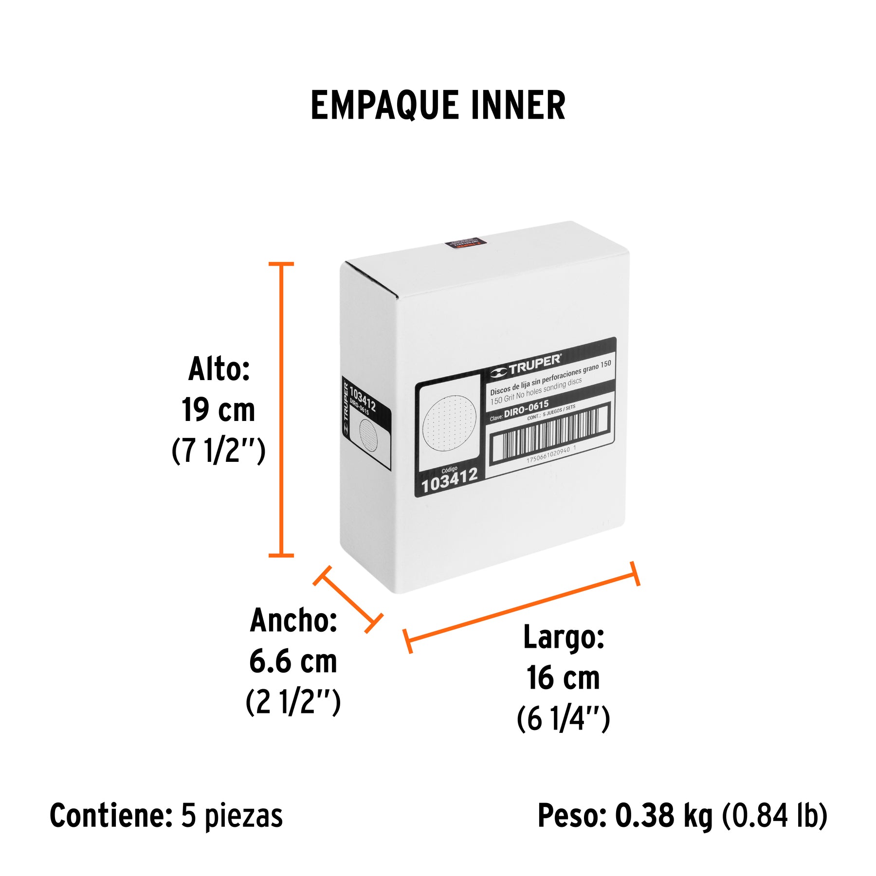 Paquete c/5 discos de lija 6" grano 150 ciegos