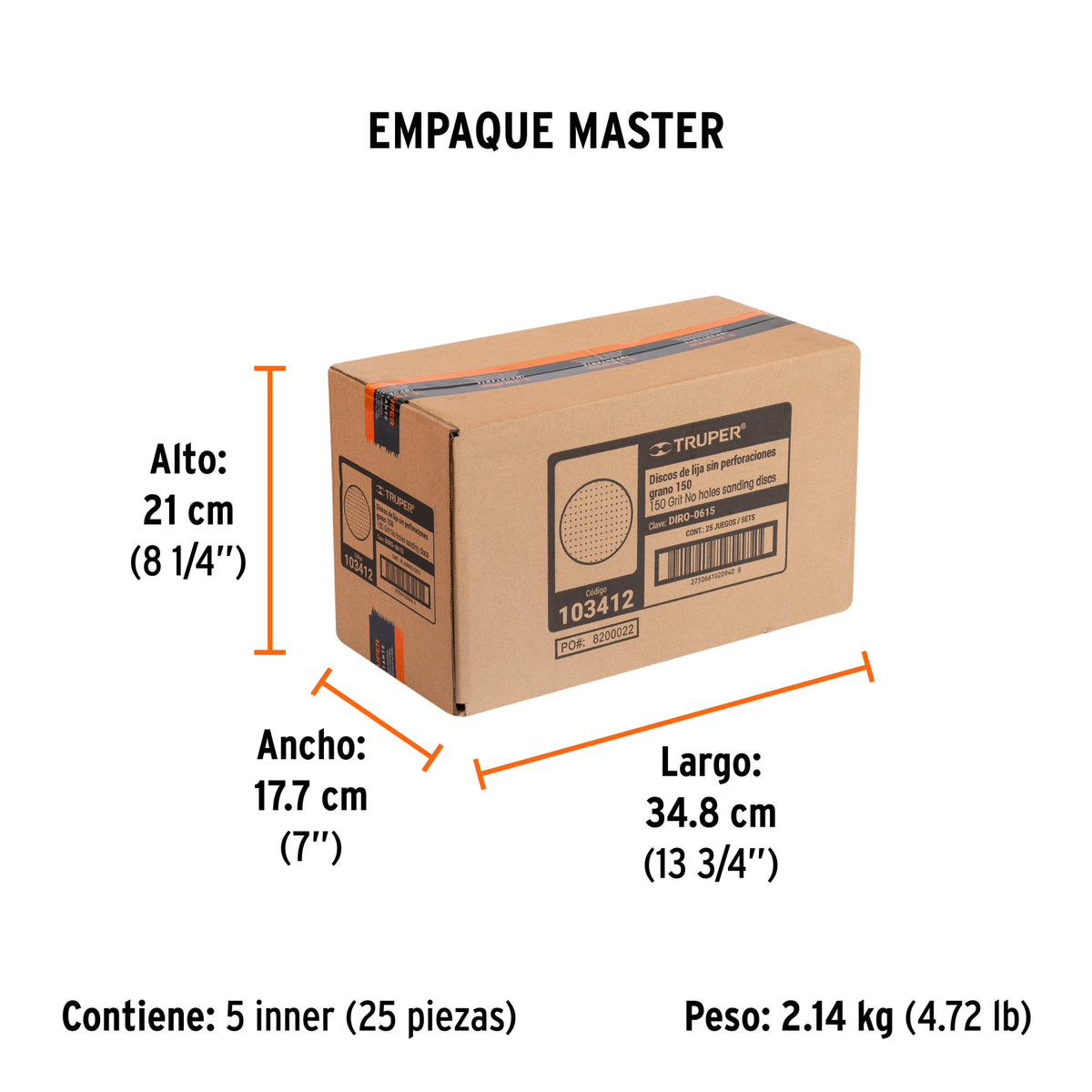 Paquete c/5 discos de lija 6" grano 150 ciegos