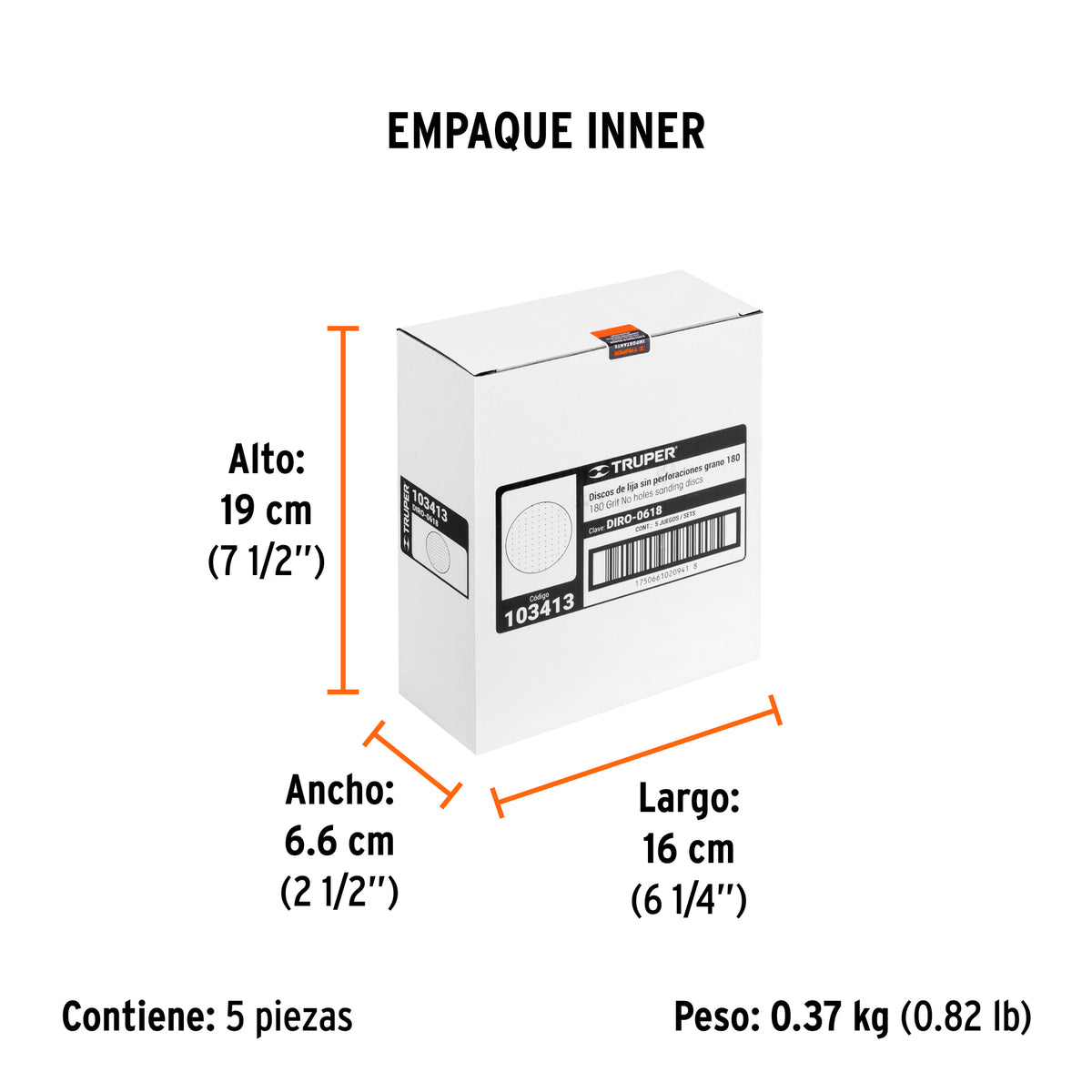 Paquete c/5 discos de lija 6" grano 180 ciegos