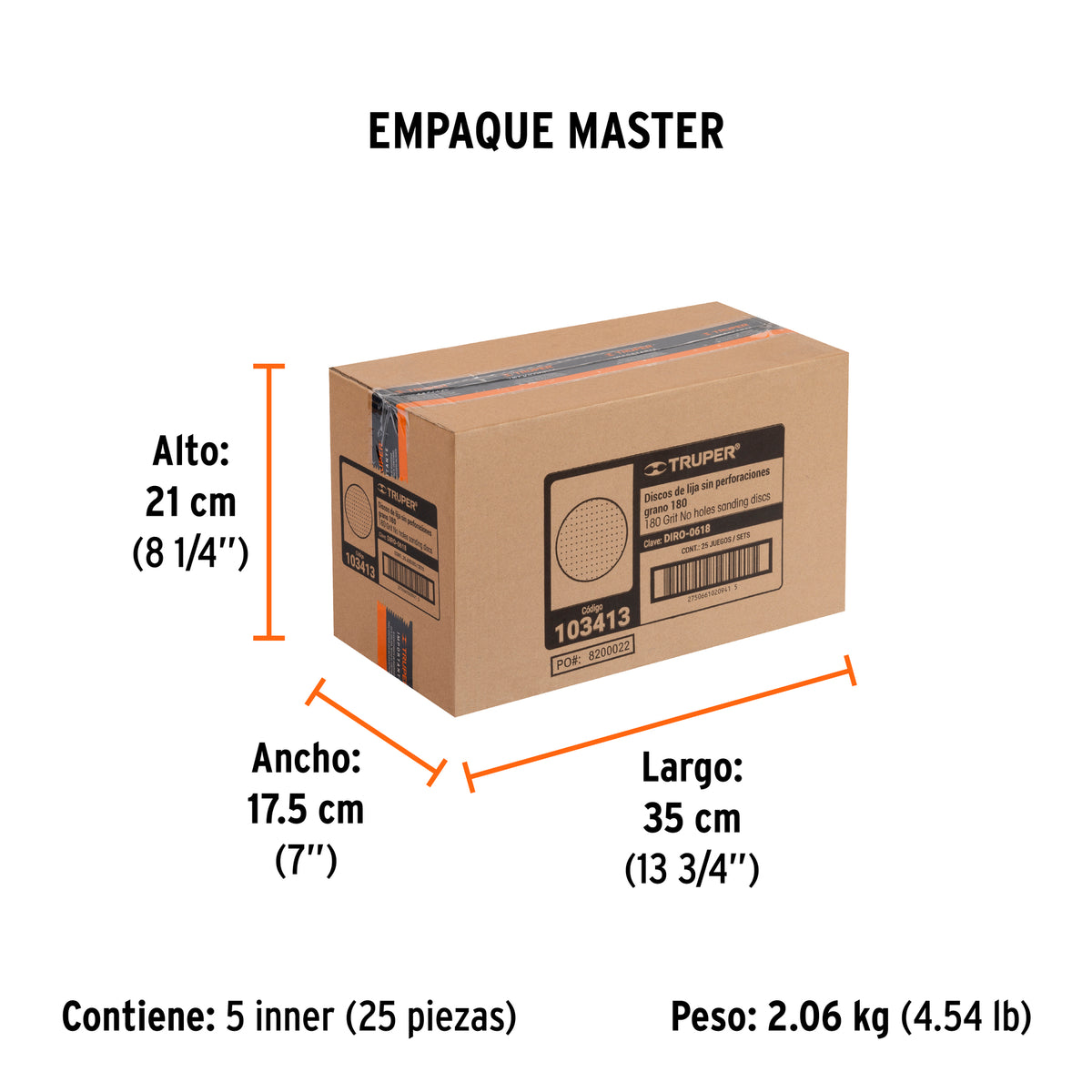 Paquete c/5 discos de lija 6" grano 180 ciegos
