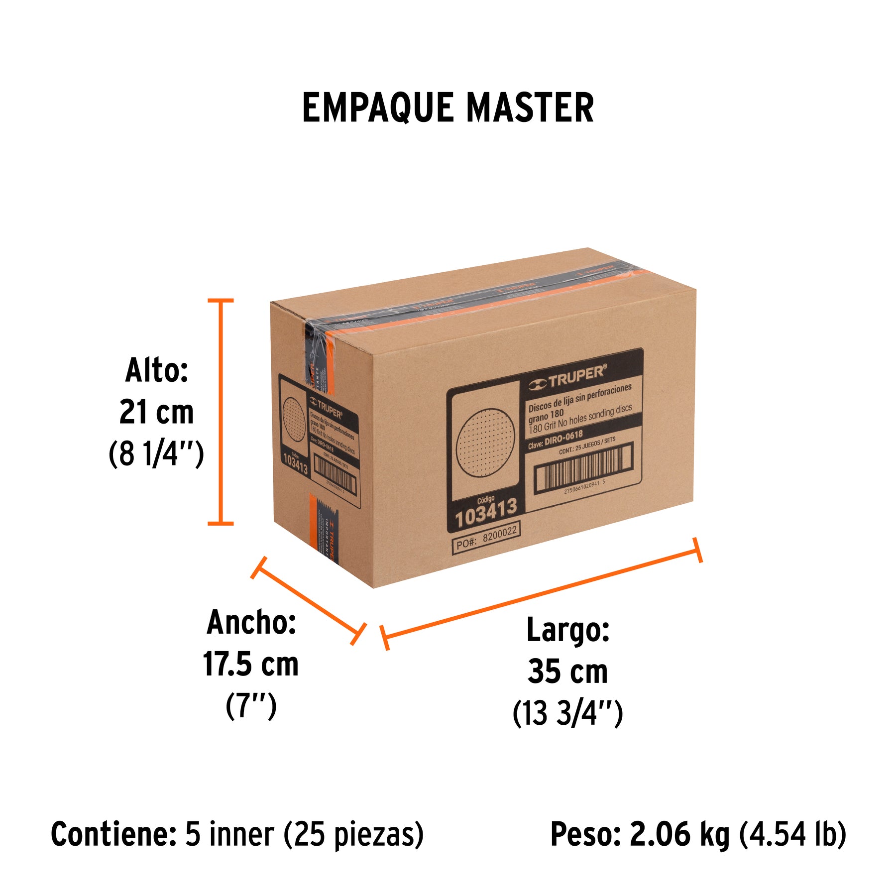Paquete c/5 discos de lija 6" grano 180 ciegos