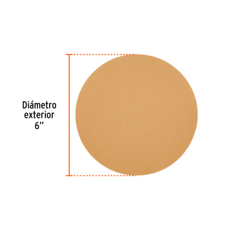 Paquete c/5 discos de lija 6" grano 220 ciegos