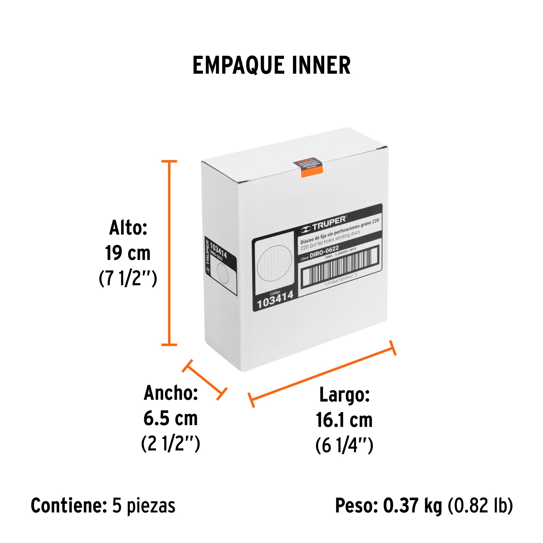 Paquete c/5 discos de lija 6" grano 220 ciegos
