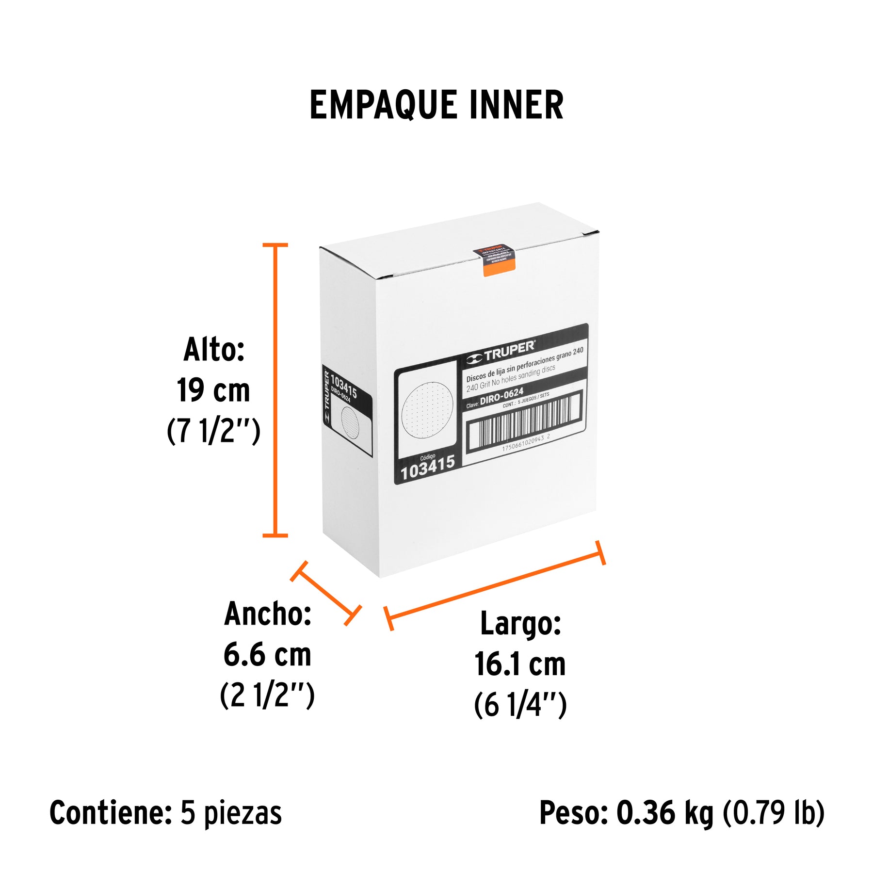 Paquete c/5 discos de lija 6" grano 240 ciegos