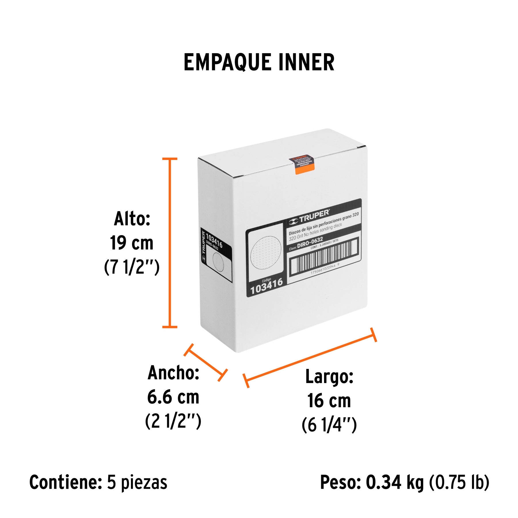 Paquete c/5 discos de lija 6" grano 320 ciegos