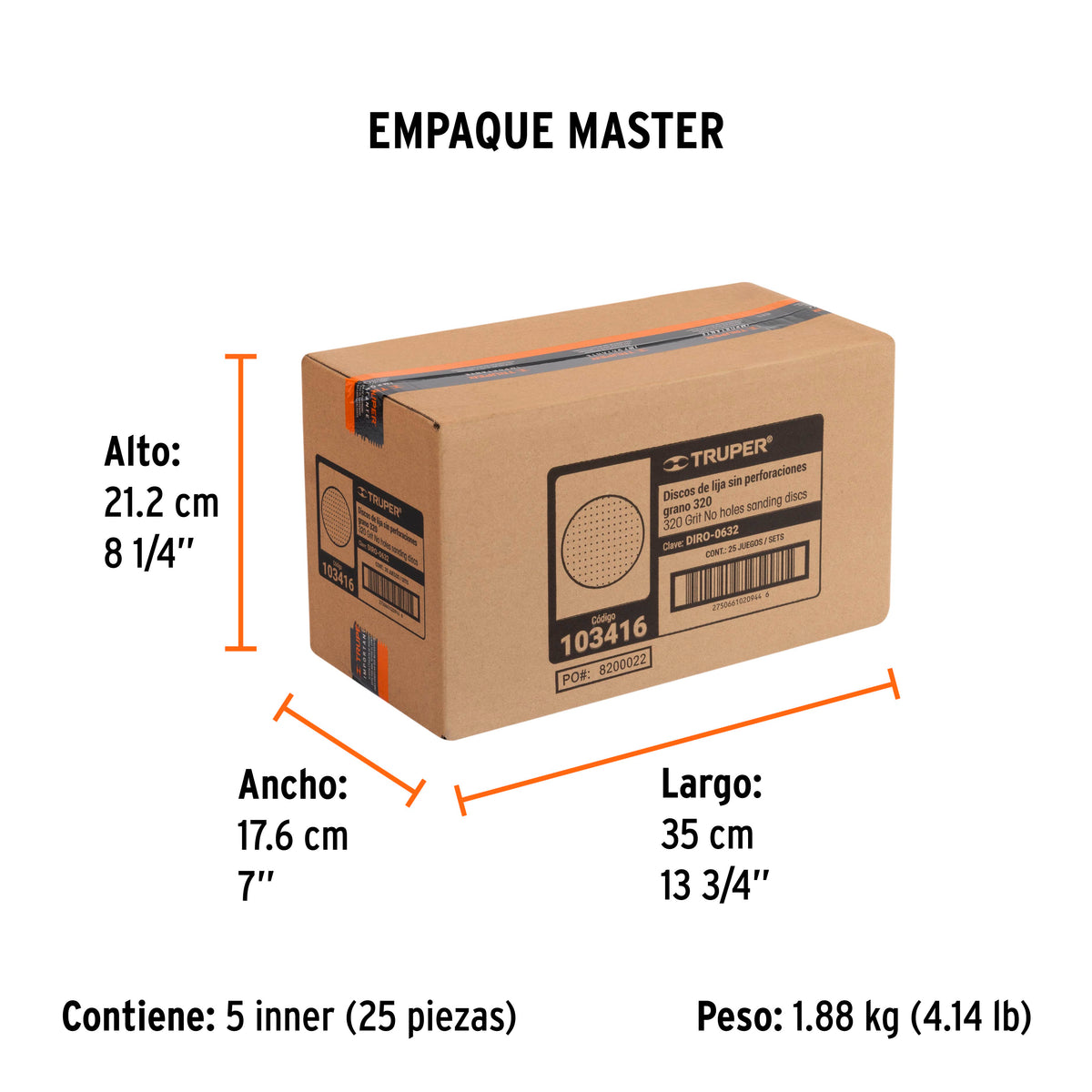 Paquete c/5 discos de lija 6" grano 320 ciegos