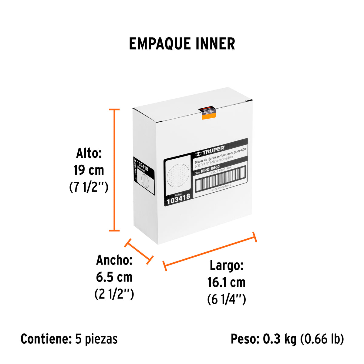 Paquete c/5 discos de lija 6" grano 600 ciegos