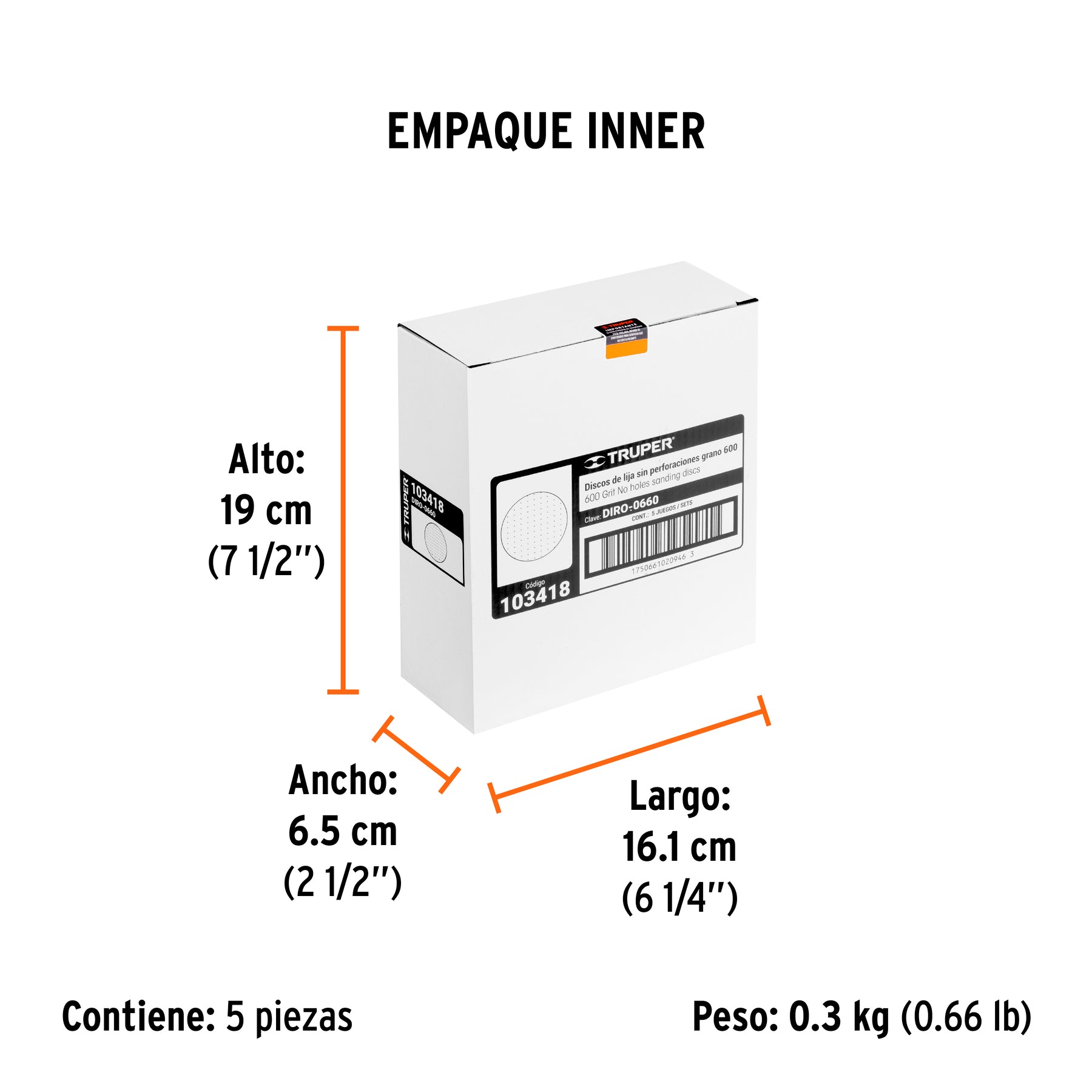 Paquete c/5 discos de lija 6" grano 600 ciegos