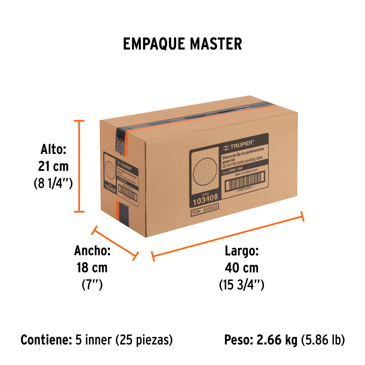 Paquete c/5 discos de lija 6" grano 60 ciegos