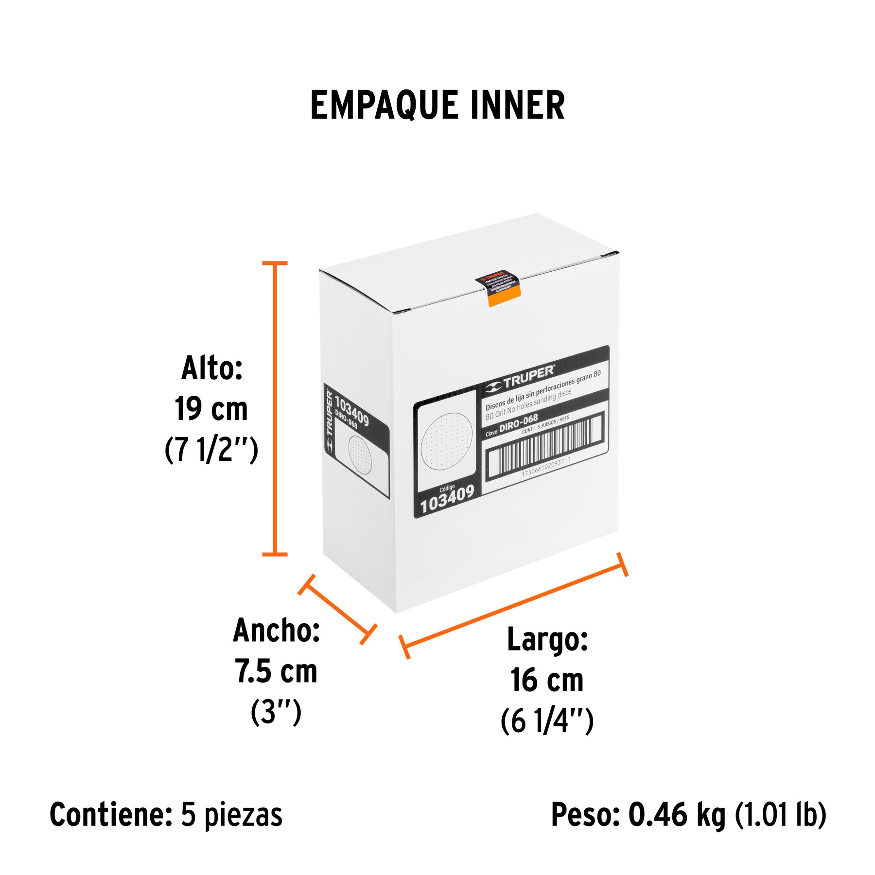 Paquete c/5 discos de lija 6" grano 80 ciegos