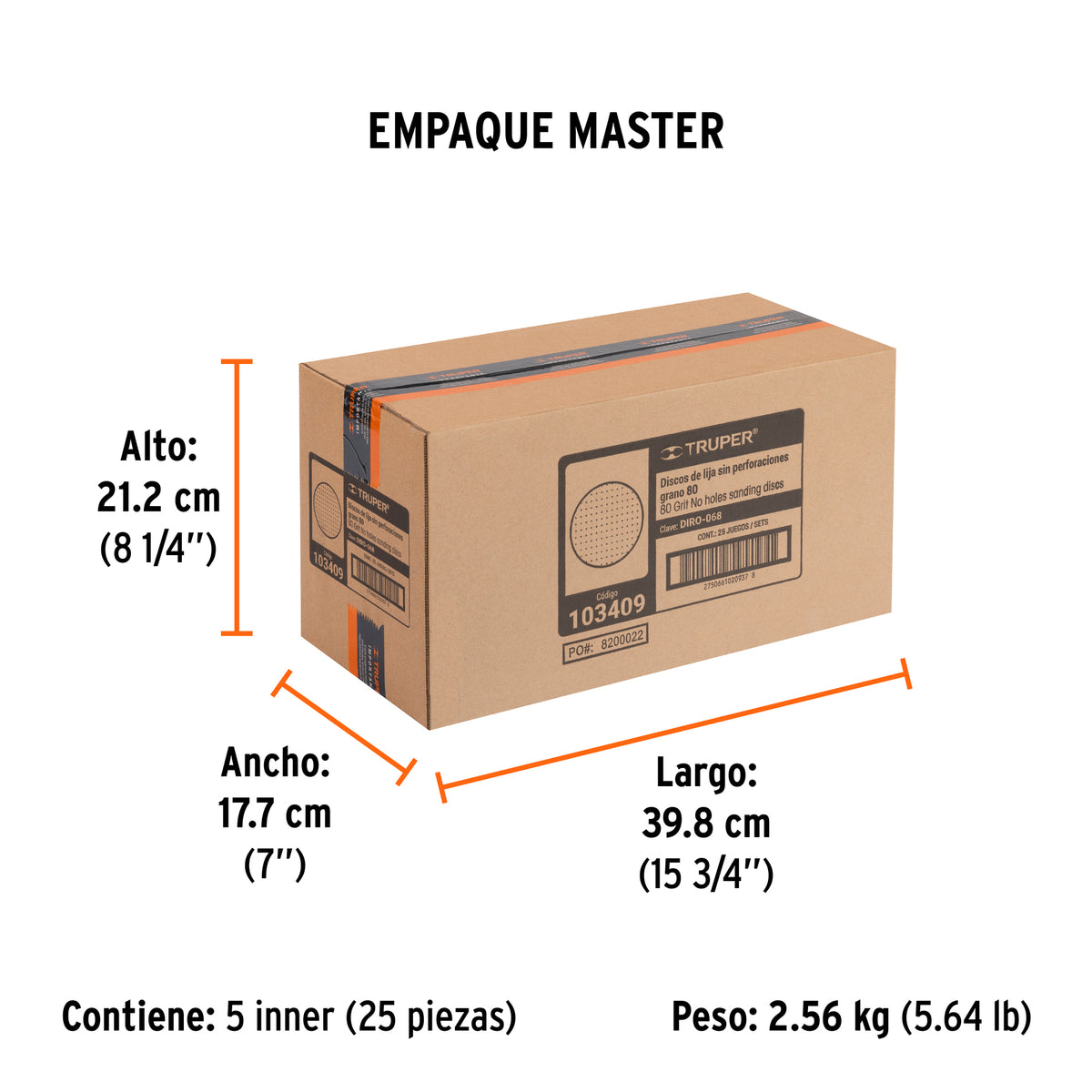 Paquete c/5 discos de lija 6" grano 80 ciegos