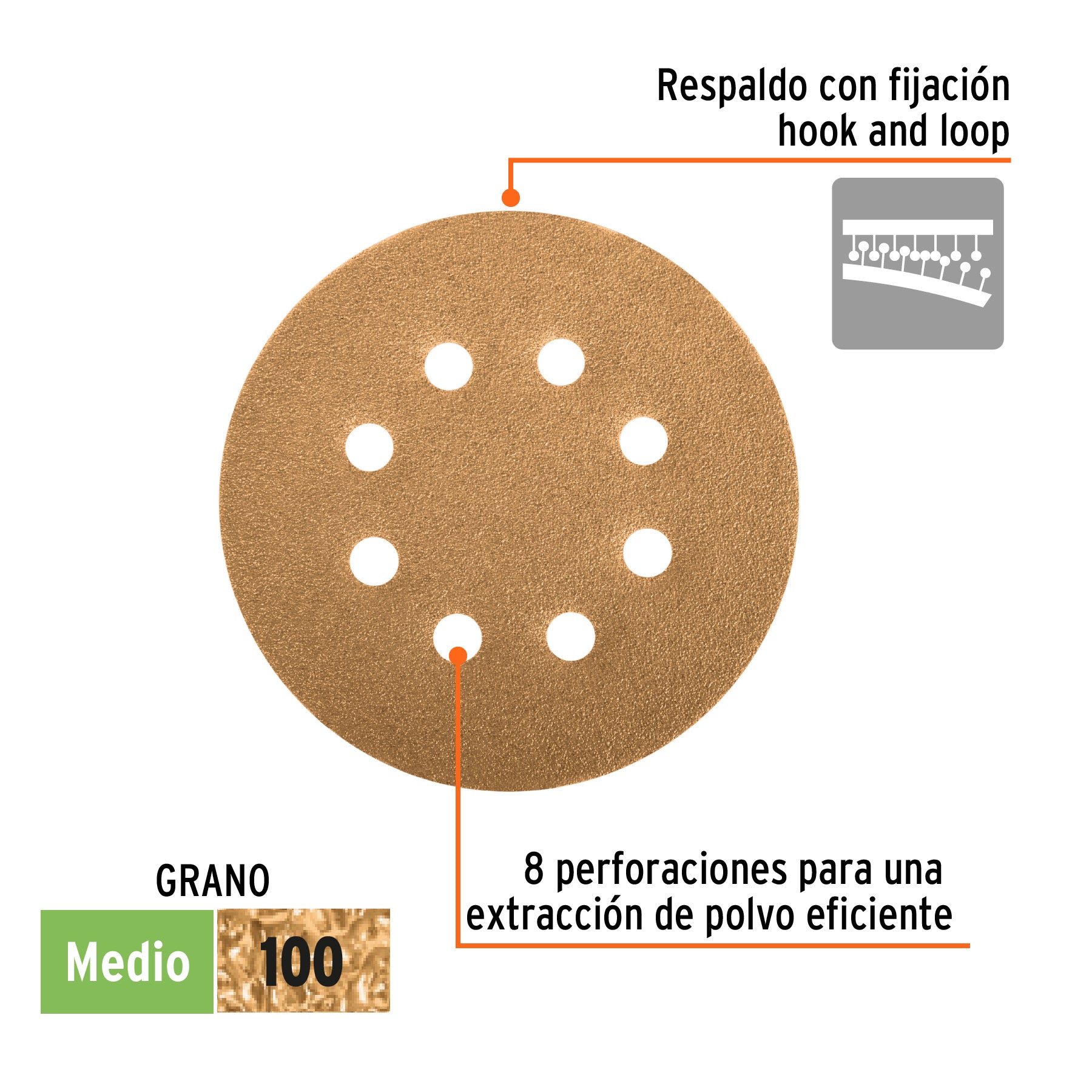 Paquete con 5 discos de lija 5" grano 100 8 perforaciones