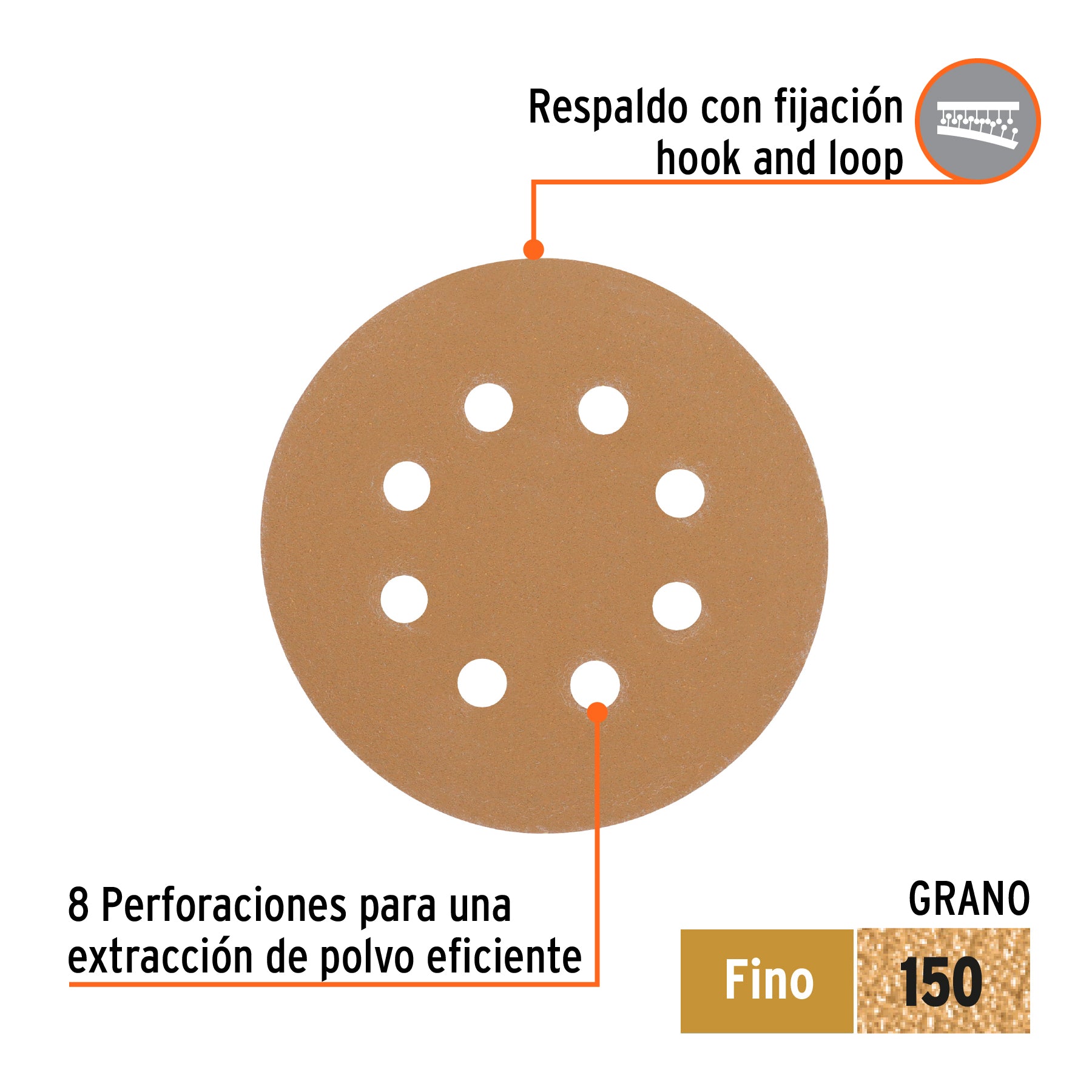 Paquete con 5 discos de lija 5" grano 150 8 perforaciones