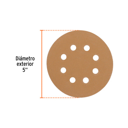 Paquete con 5 discos de lija 5" grano 150 8 perforaciones
