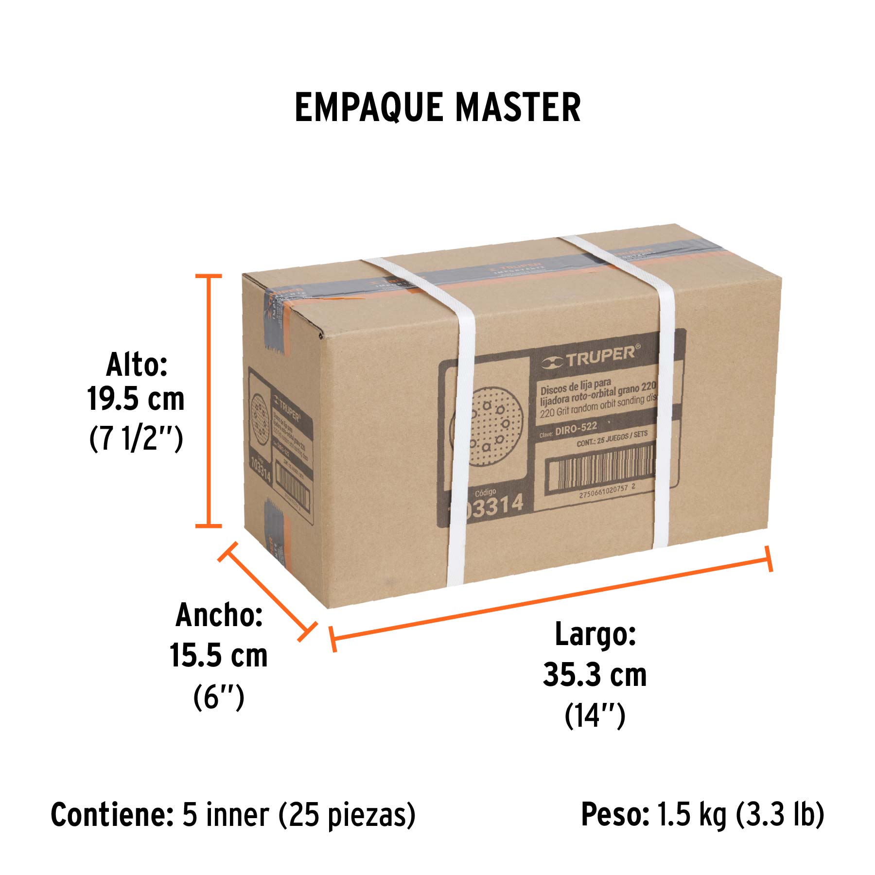 Paquete con 5 discos de lija 5" grano 220 8 perforaciones