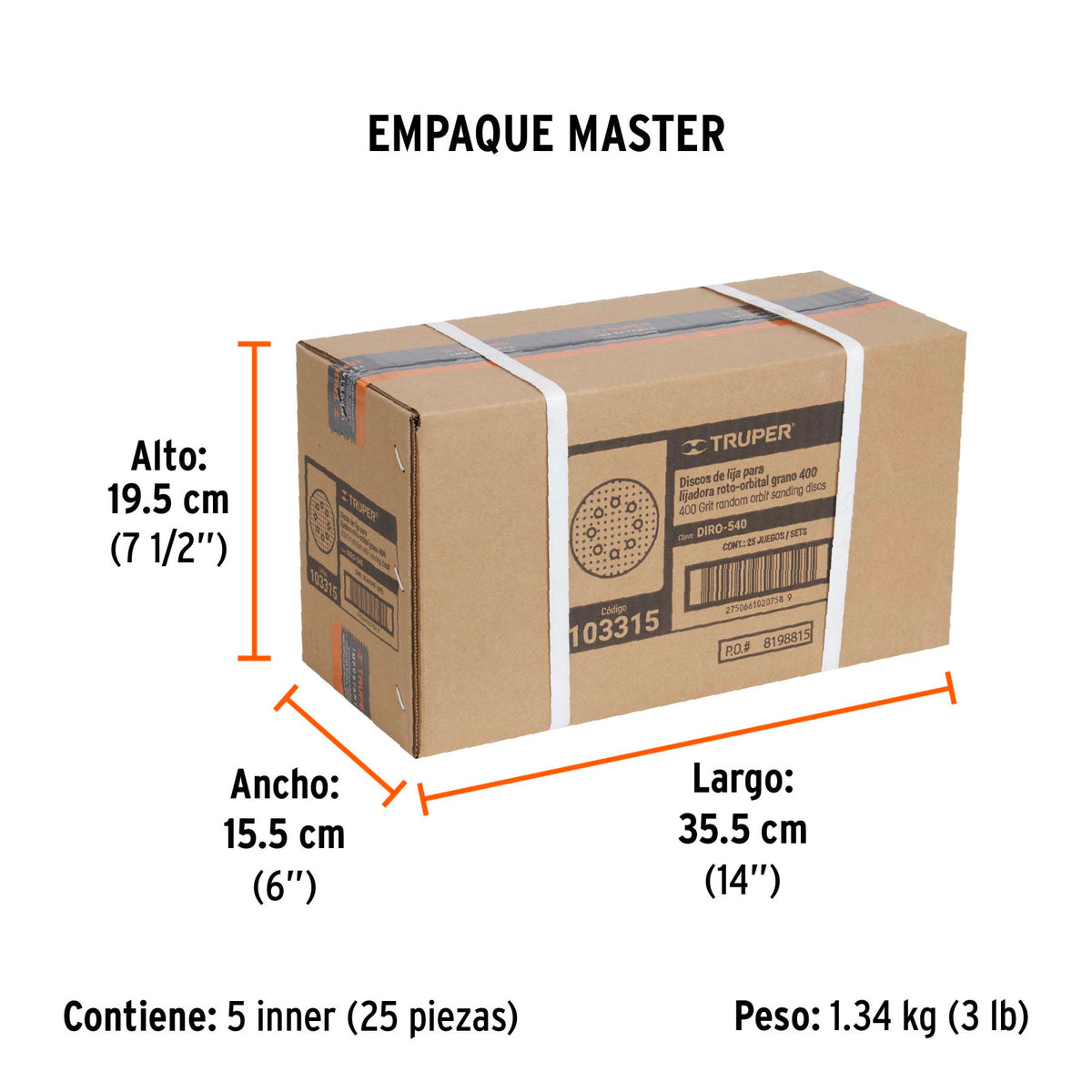 Paquete con 5 discos de lija 5" grano 400 8 perforaciones