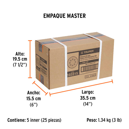 Paquete con 5 discos de lija 5" grano 400 8 perforaciones