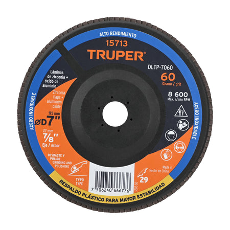 Disco laminado grano 60 centro plastico TRUPER 4-1/2"