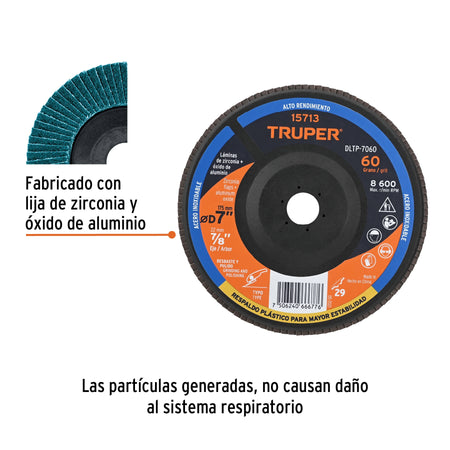 Disco laminado grano 60 centro plastico TRUPER 4-1/2"