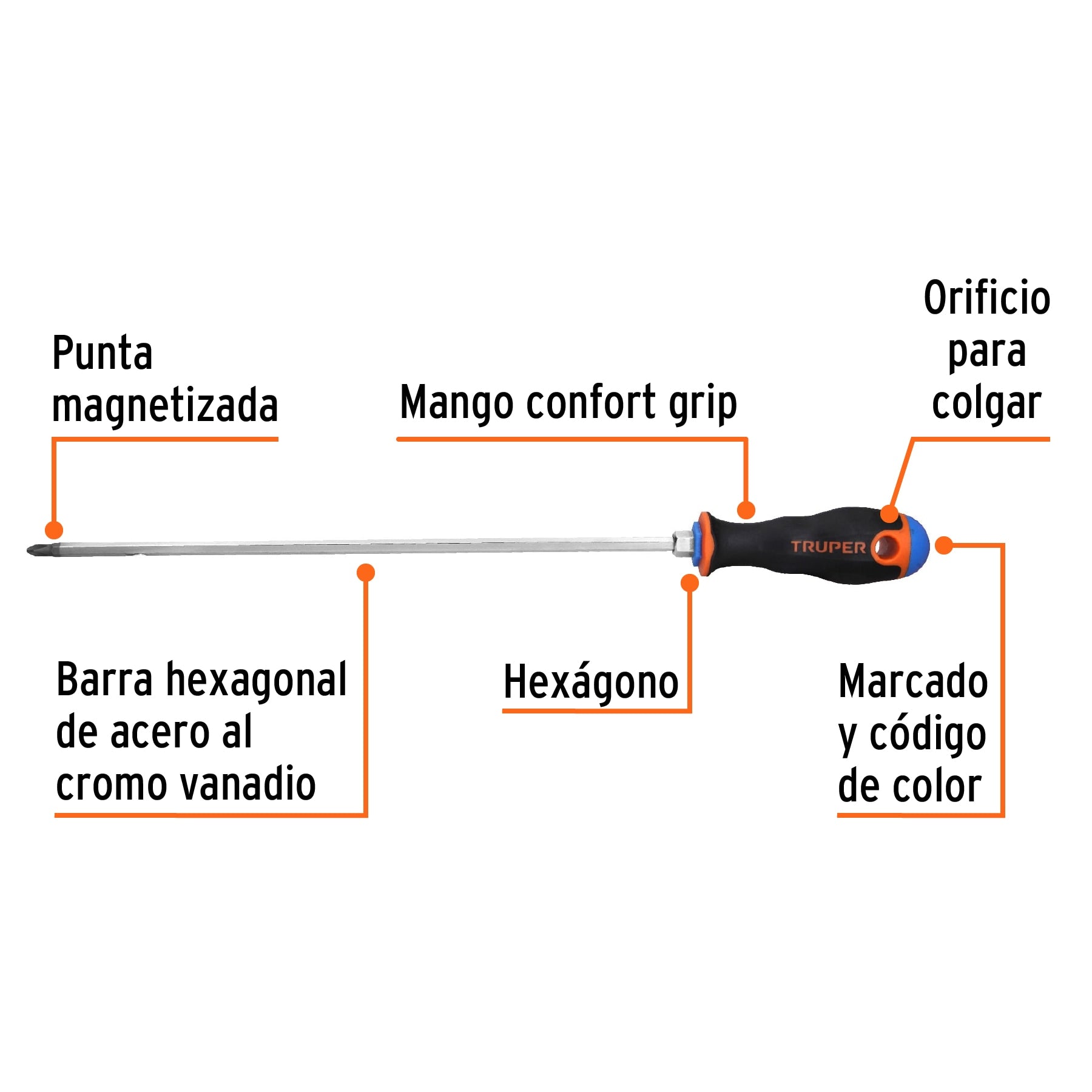 Desarmador de cruz 1/4' x 12' mango Comfort Grip, Truper