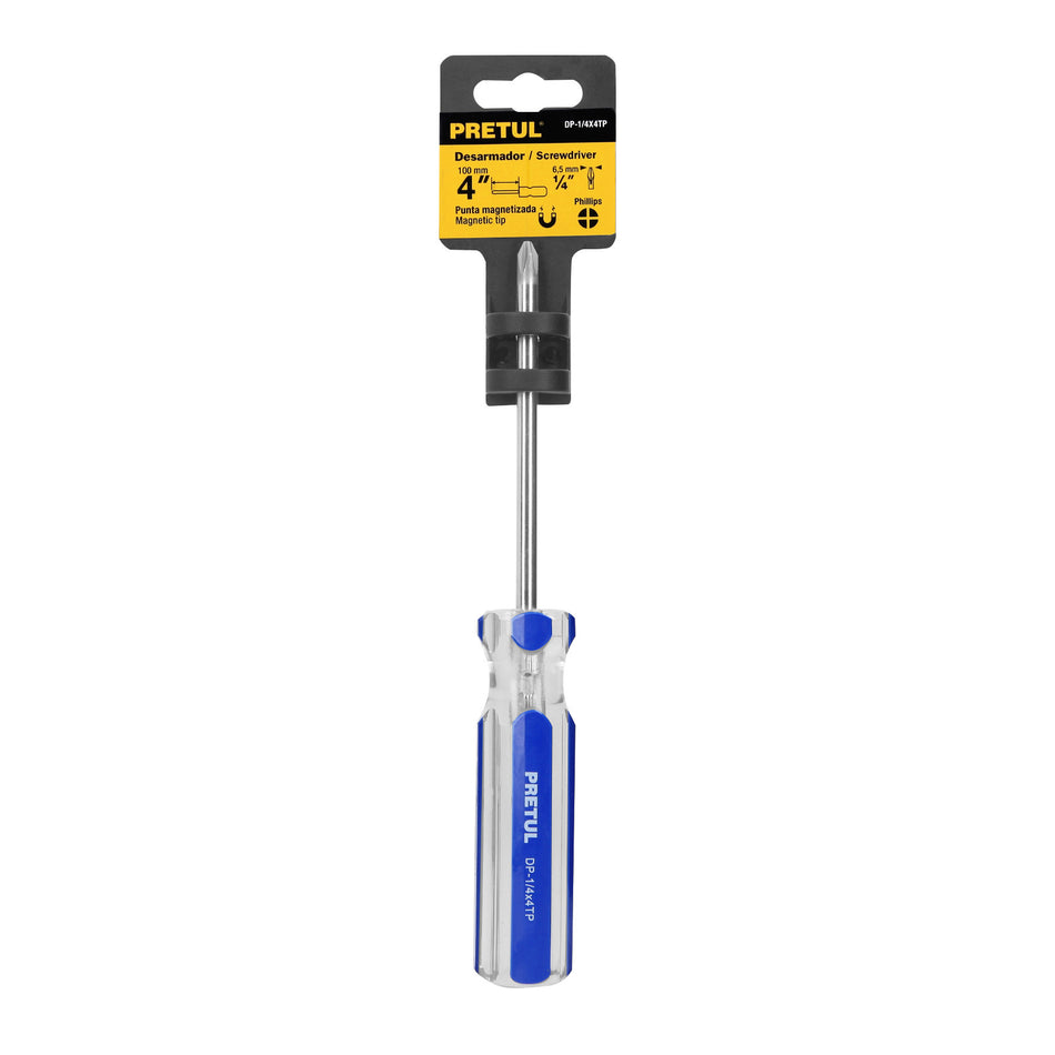 Desarmador de cruz 1/4 x 4' mango de PVC, Pretul 4 x 4'