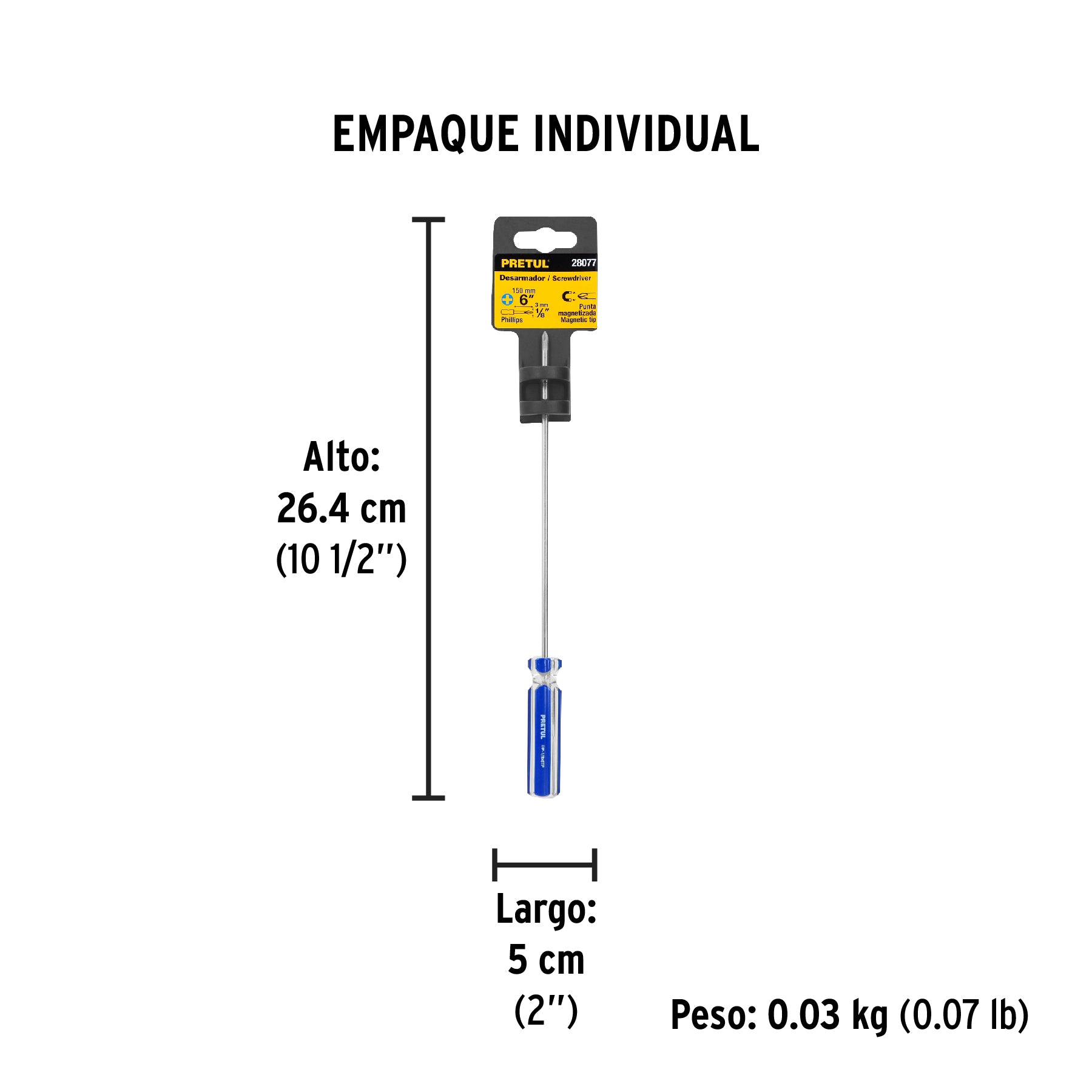 Desarmador de cruz 1/8' x 6' mango de PVC, Pretul