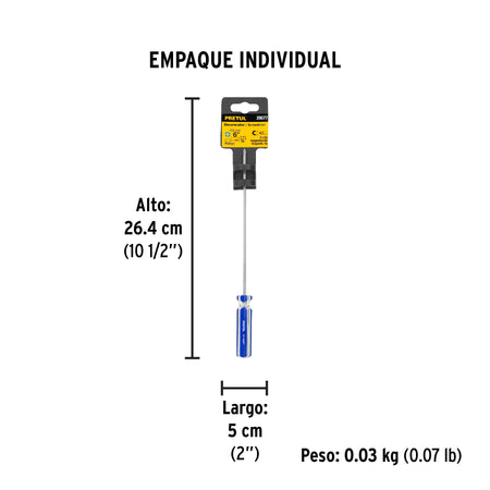 Desarmador de cruz 1/8' x 6' mango de PVC, Pretul