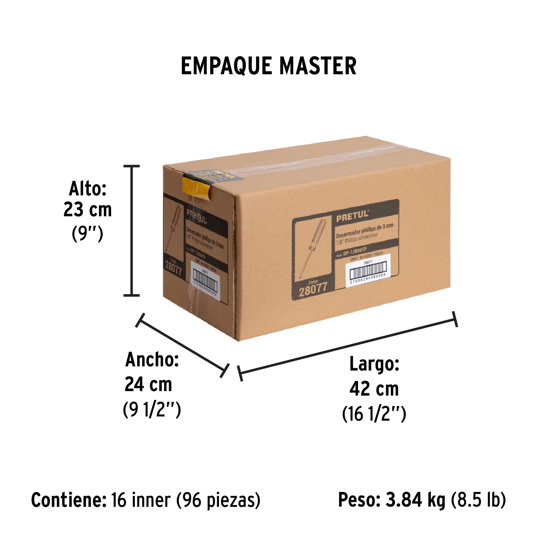 Desarmador de cruz 1/8' x 6' mango de PVC, Pretul