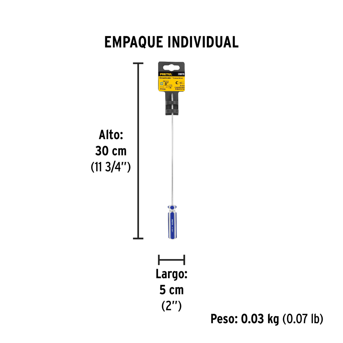 Desarmador de cruz 1/8' x 8' mango de PVC, Pretul