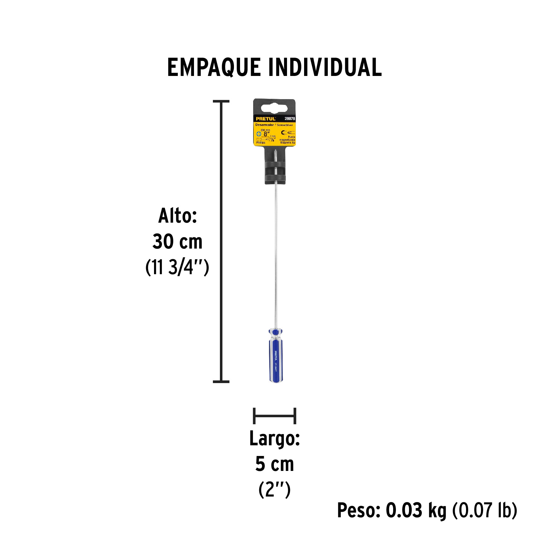 Desarmador de cruz 1/8' x 8' mango de PVC, Pretul