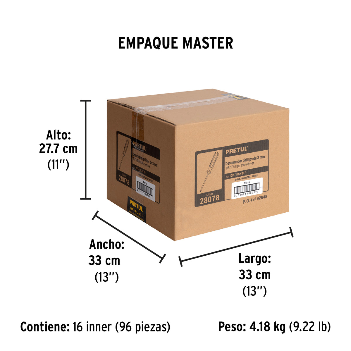 Desarmador de cruz 1/8' x 8' mango de PVC, Pretul