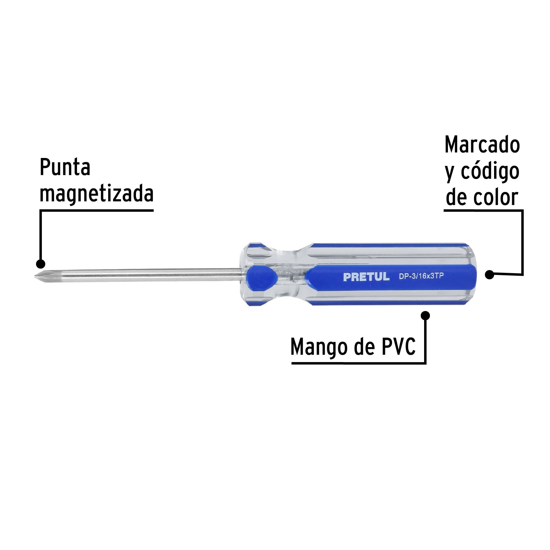 Desarmador de cruz 3/16 x 3' mango de PVC, Pretul 16 x 3'