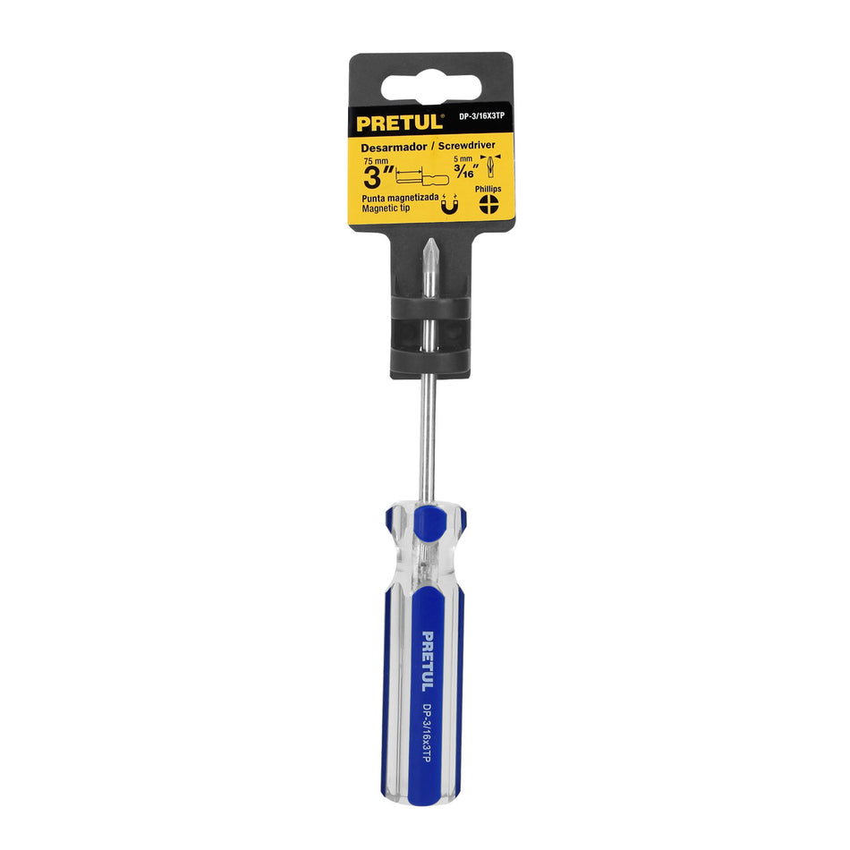 Desarmador de cruz 3/16 x 3' mango de PVC, Pretul 16 x 3'