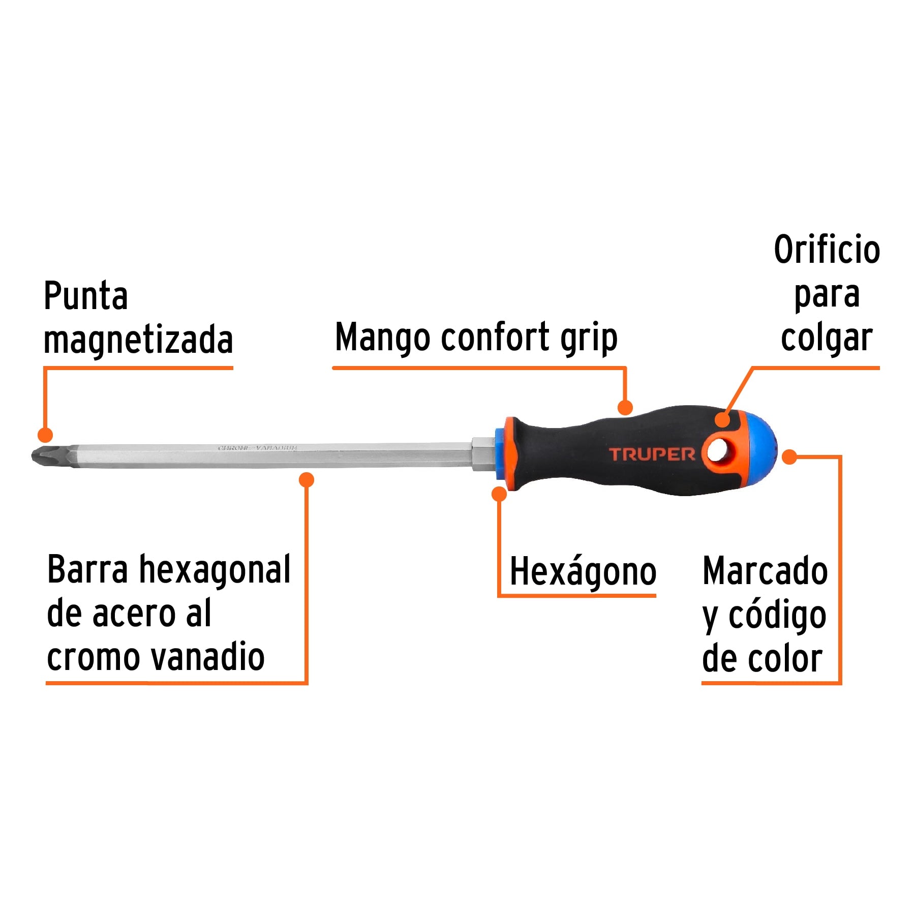 Desarmador de cruz 3/8' x 8' mango Comfort Grip, Truper