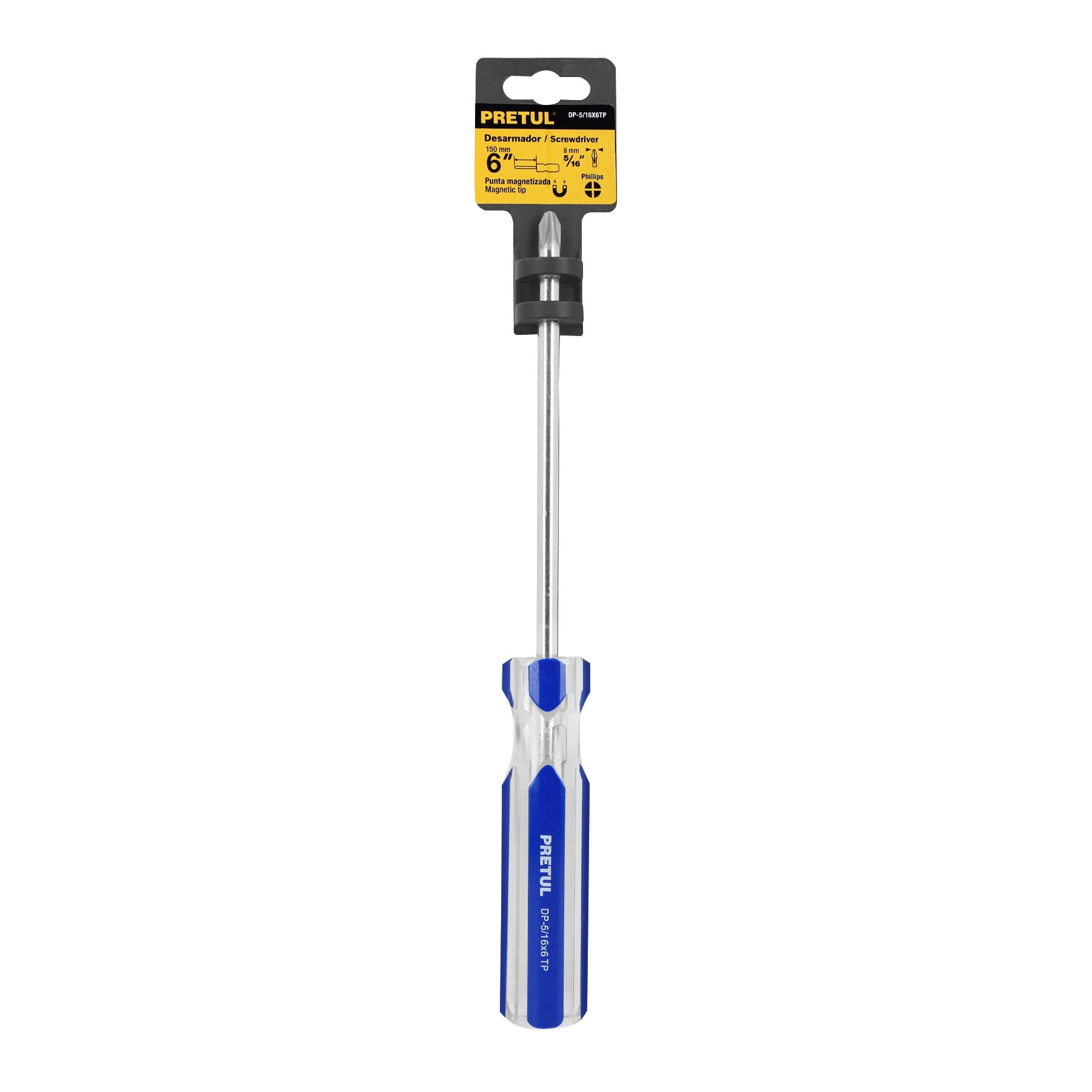 Desarmador de cruz 5/16 x 6' mango de PVC, Pretul