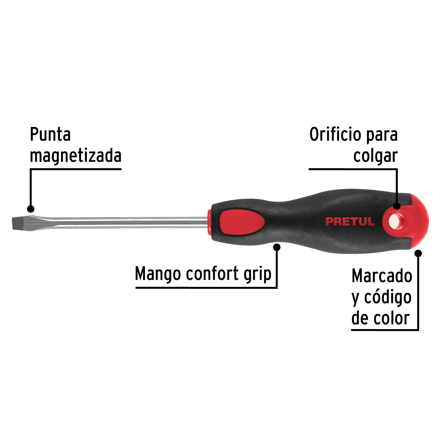 Desarmador plano 1/4' x 4'mango Comfort Grip, Pretul 1/4', 4'