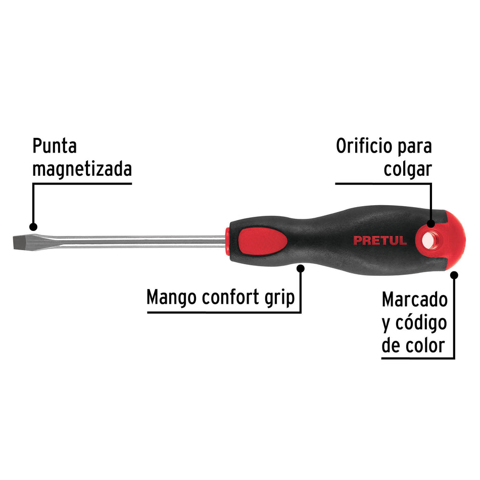 Desarmador plano 1/4' x 4'mango Comfort Grip, Pretul 1/4', 4'