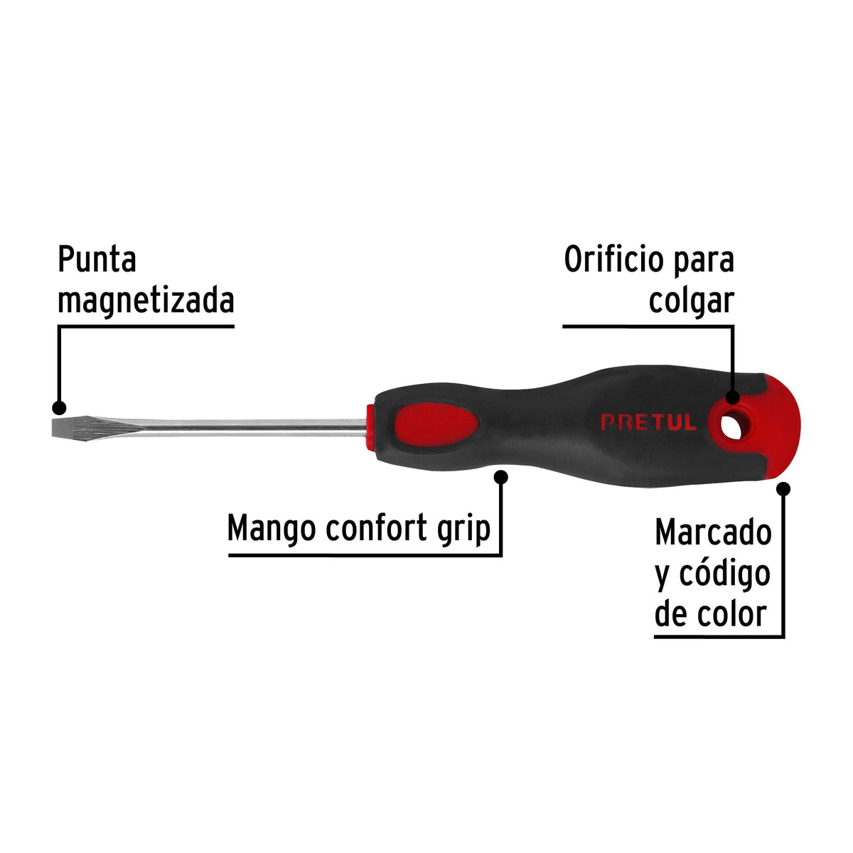 Desarmador plano 3/16 x 3' mango Comfort Grip, Pretul 16 x 3'