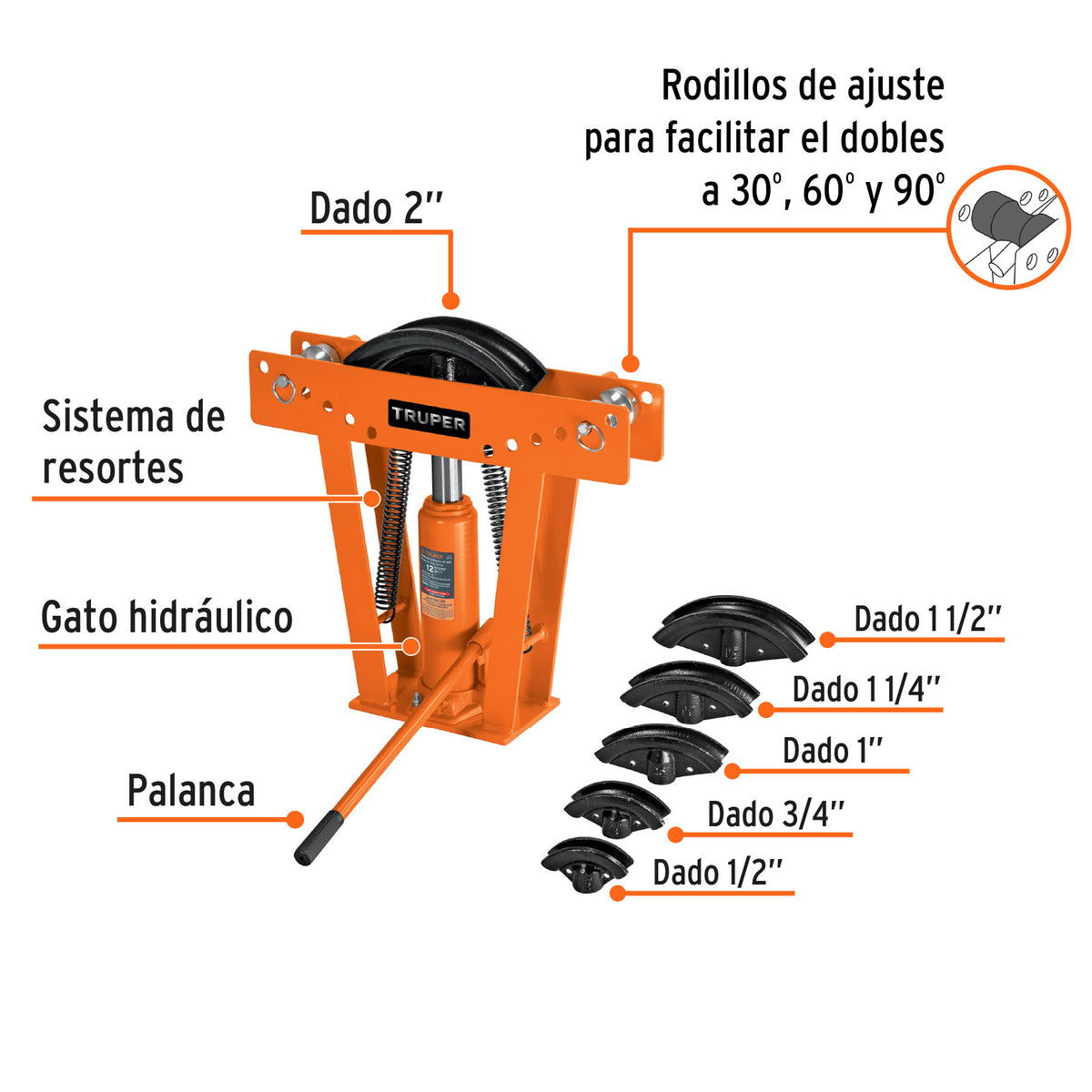 Doblador hidráulico para tubo, 12 ton, Truper