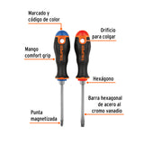 Dúo de desarmadores 1/4' x 4' mango Comfort Grip, Truper 1/4', 4'