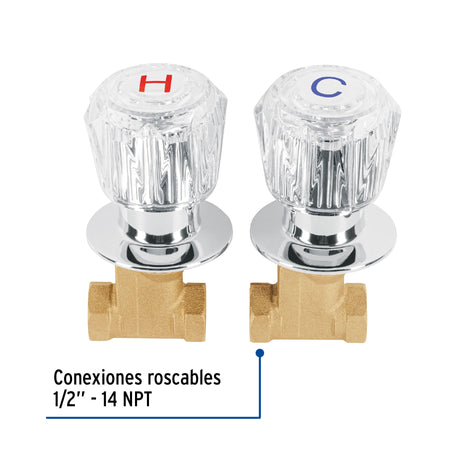 Juego llaves empotrar roscables maneral acrilico FOSET