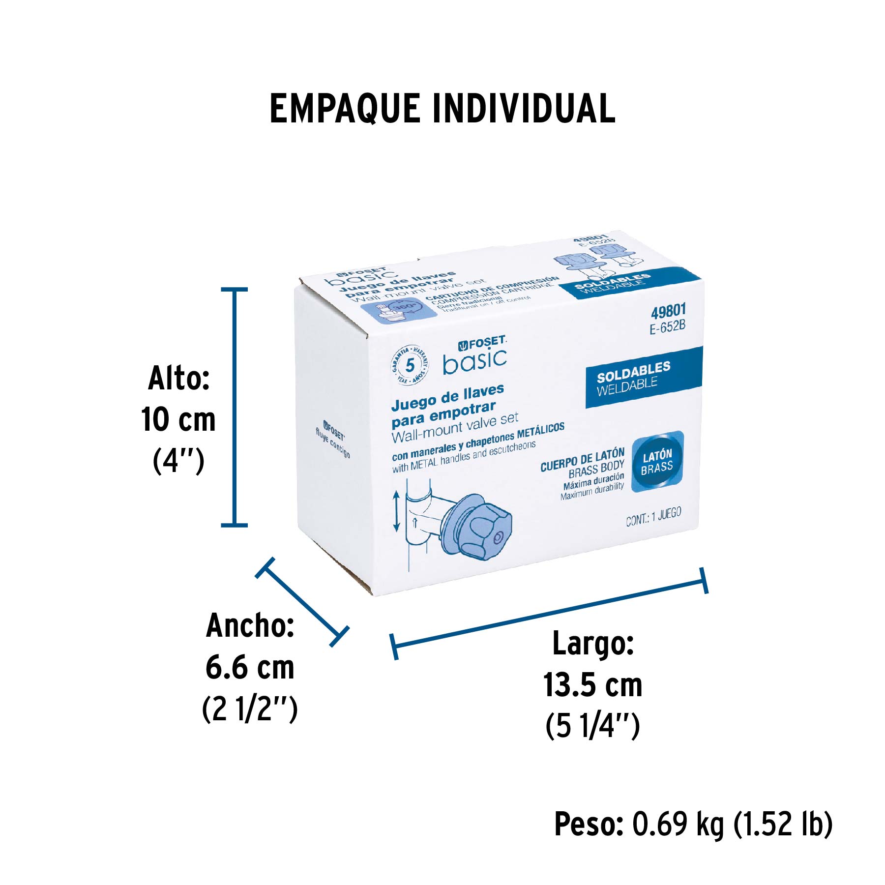 Juego llaves empotrar soldables maneral metalico BASIC