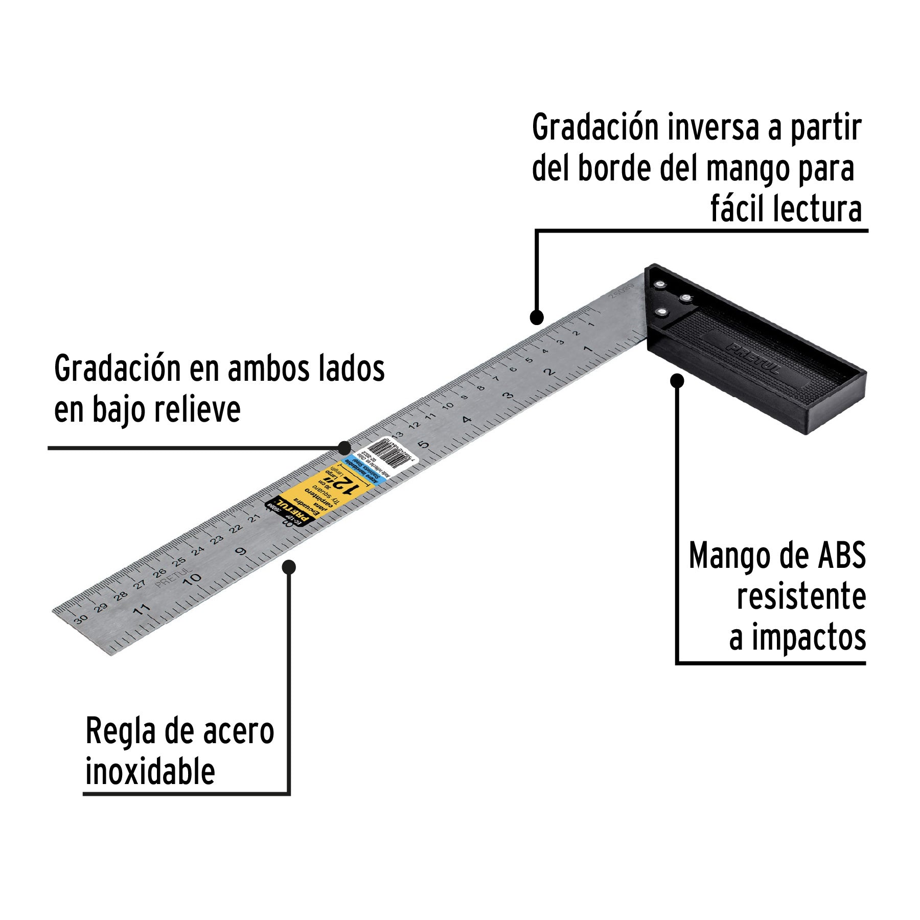 Escuadra 12" para carpintero Pretul