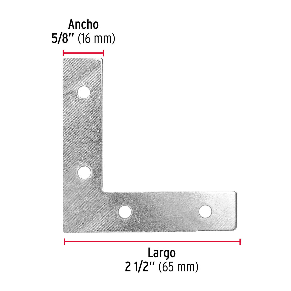 Bolsa c/24 escuadras planas cantoneras 2-1/2'x2-1/2', FIERO
