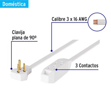 Extension domestica aterrizada con clavija plana 4 m