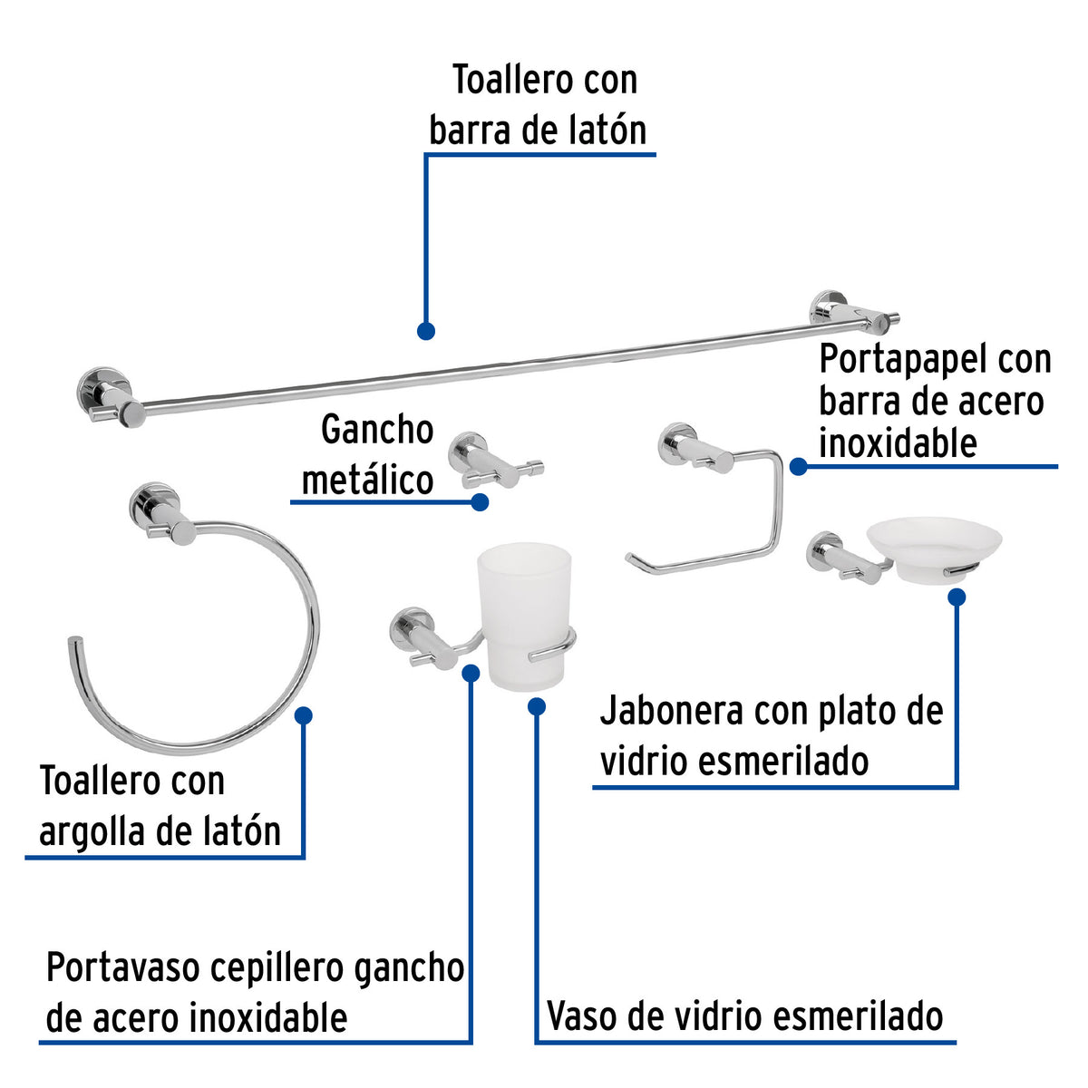 Juego de 6 accesorios para bano acabado cromo FOSET ELEMENT
